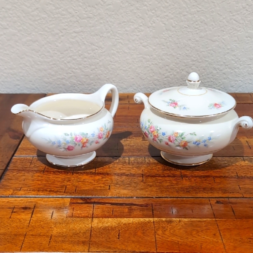 VTG 40's Homer Laughlin Eggshell Nautilus Ferndale China Creamer And Sugar Bowl